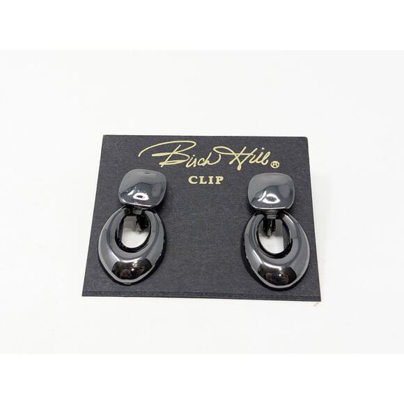 Birch Hill Earrings Black Doorknocker Black Metal Dangle Double Oval New - Picture 1 of 4